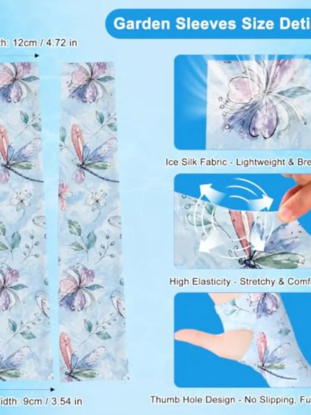 Women Cooling UV Protection Gardening Sleeves with Thumb Holes Ice Silk